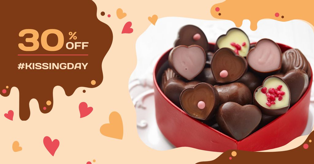 Kissing Day Offer with Heart-Shaped Sweets Facebook AD tervezősablon
