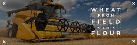 Ontwerpsjabloon van Email header van Agricultural Machinery Industry with Harvester Working in Field