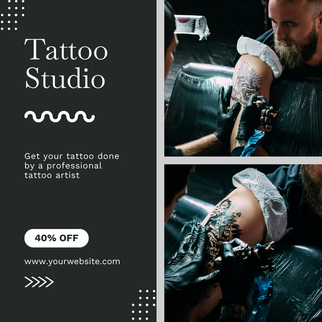 Ontwerpsjabloon van Instagram van Professional Tattoo Artist In Studio With Discount Offer