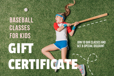 Plantilla de diseño de Clases de béisbol para niños Gift Certificate 