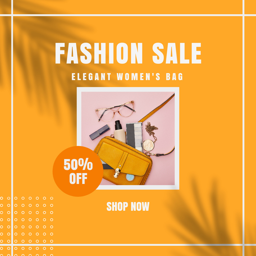 Fashion Sale Offer with Elegant Bag In Orange Instagram Design Template