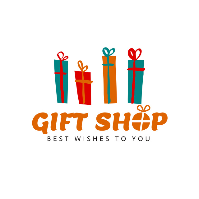 Gift Shop Ad with Colorful Presents Logo 1080x1080px Πρότυπο σχεδίασης