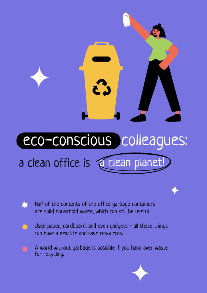 Ontwerpsjabloon van Poster A3 van Waste Recycling Motivation with Woman is recycling Garbage