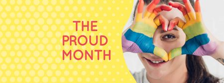 Modèle de visuel Pride Month Announcement with Girl showing Heart - Facebook cover