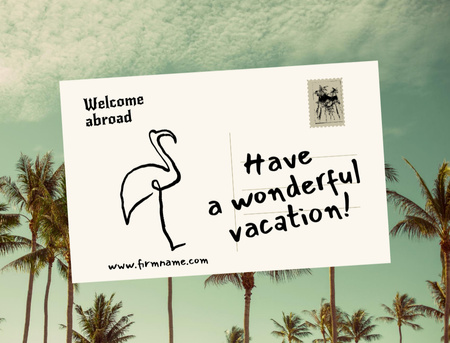 Vacation Greeting Envelope With Flamingo Illustration Postcard 4.2x5.5in Design Template