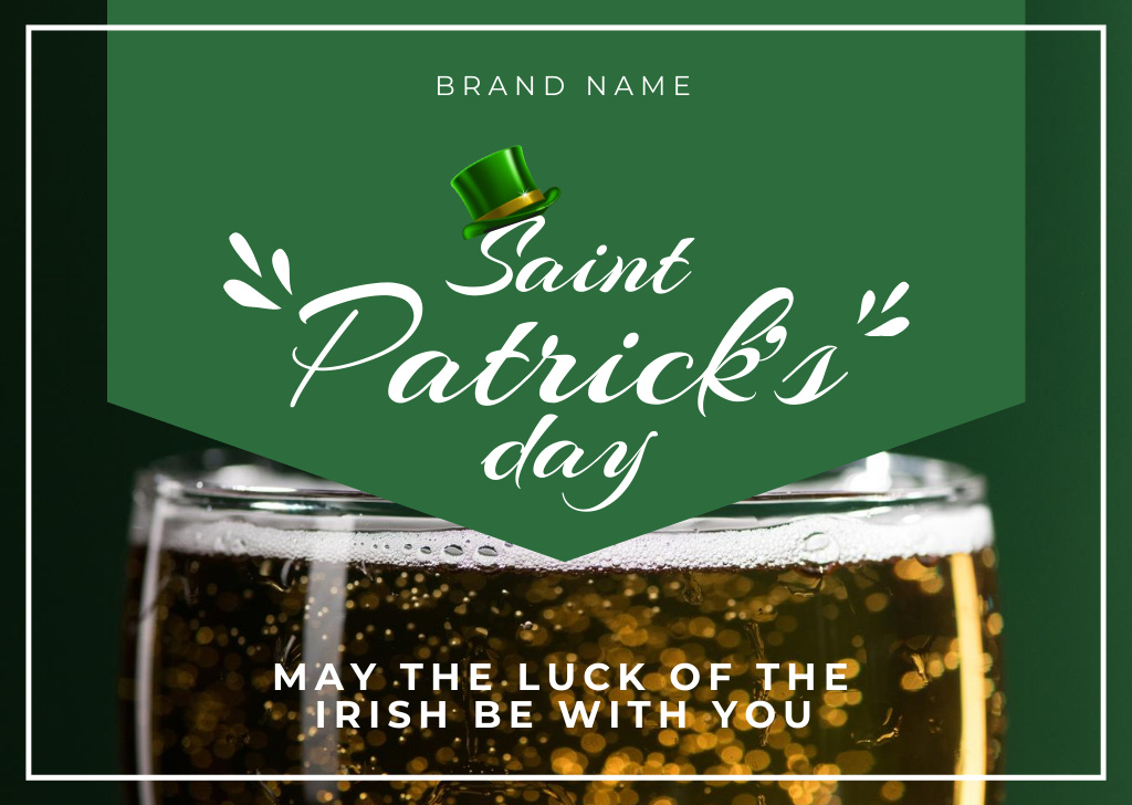 St. Patrick's Day Wishes with Glass of Light Beer Card Tasarım Şablonu