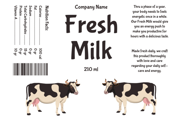 Fresh Cow Milk Retail Label tervezősablon