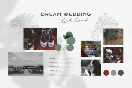 Dream Wedding with Cute Newlyweds Mood Board Πρότυπο σχεδίασης