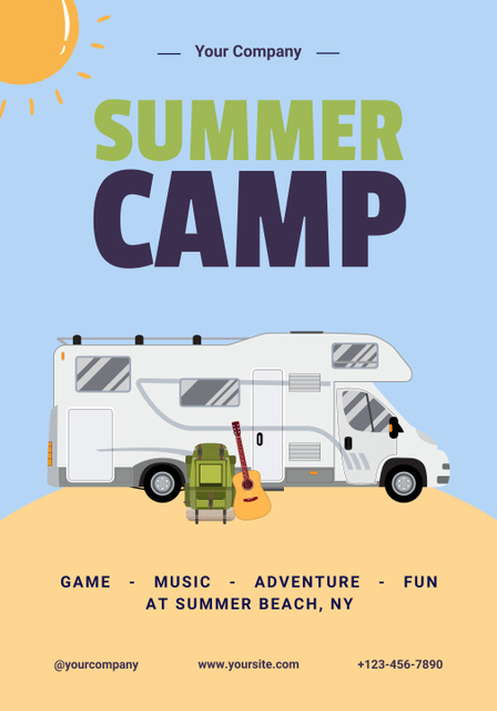 Platilla de diseño Summer Camp with Illustration of Travel Van Poster 28x40in