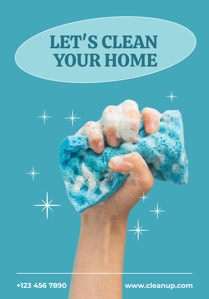 Cleaning Services with Dish Sponge in Hand Poster 28x40inデザインテンプレート