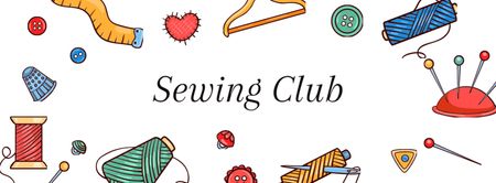 Cute Illustration of Sewing Tools Facebook cover Design Template