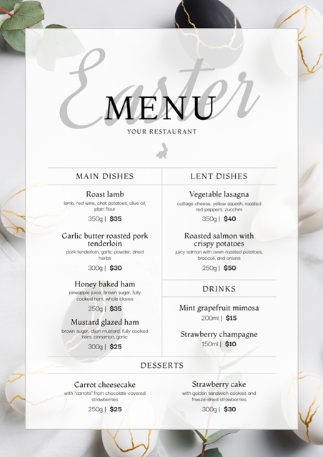 Offer of Dishes on Easter Holiday Menu Design Template