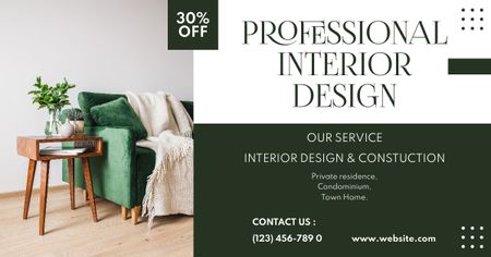 Professional Interior Design Offer Green Facebook AD Design Template