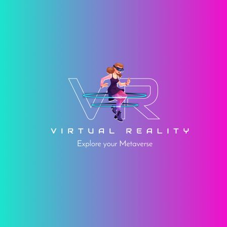 Icon of Woman in Virtual Reality Glasses Animated Logo Design Template