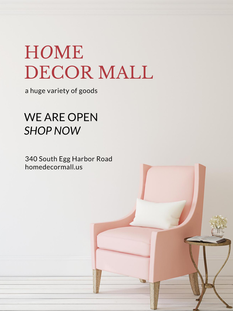 Furniture Store ad with Armchair in pink Poster US Tasarım Şablonu