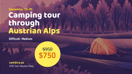 Camping Tour Tents in Valley Illustration FB event cover Design Template