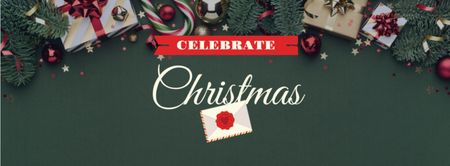 Ontwerpsjabloon van Facebook cover van Kerstgroet met geschenken en dennentakken