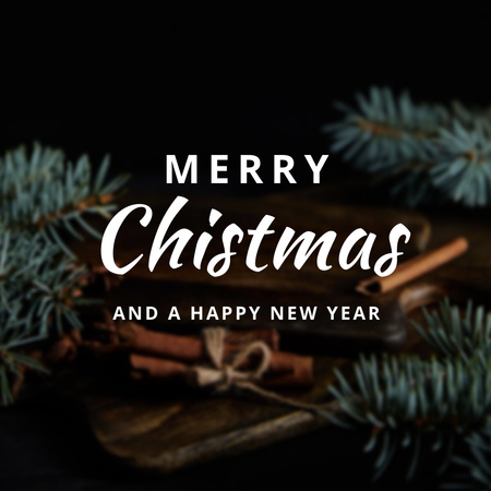 Christmas Holiday Greeting with Green Branches and Gifts Instagram Design Template