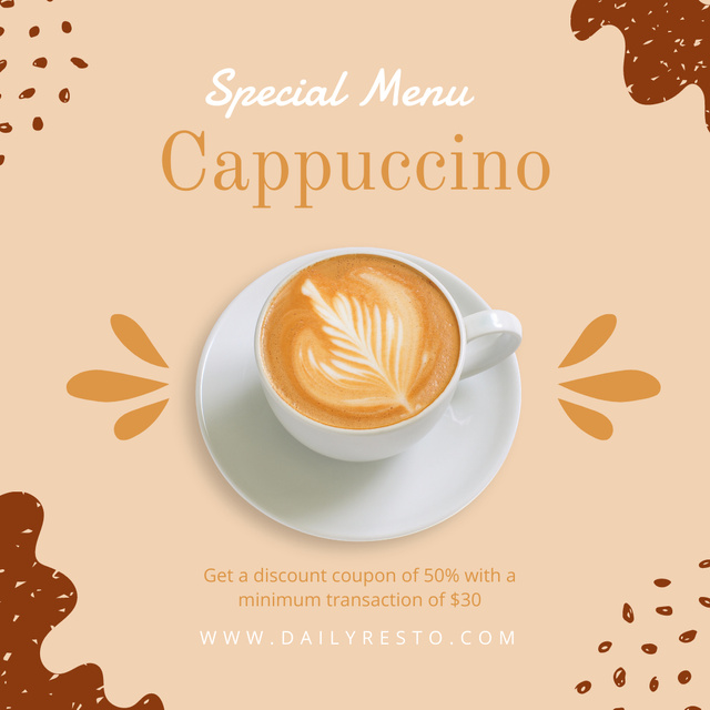 Special Menu Offer with Cappuccino Instagram tervezősablon