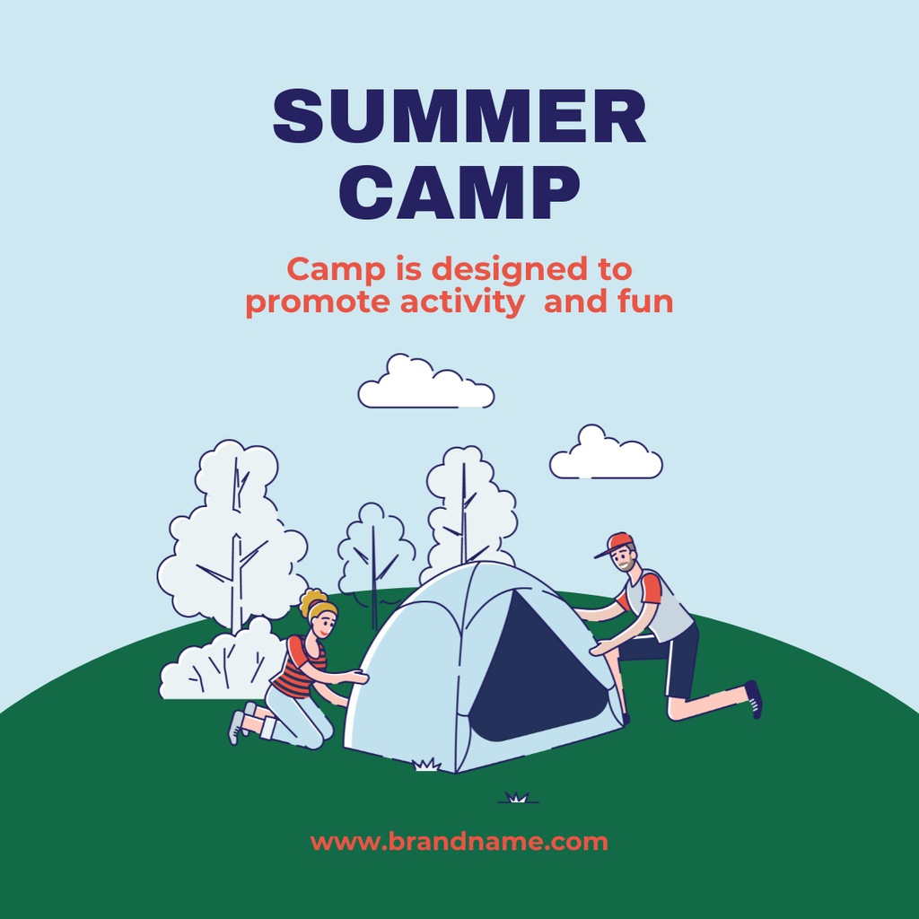 Platilla de diseño Tourists Set Up Tent at Summer Camp Instagram