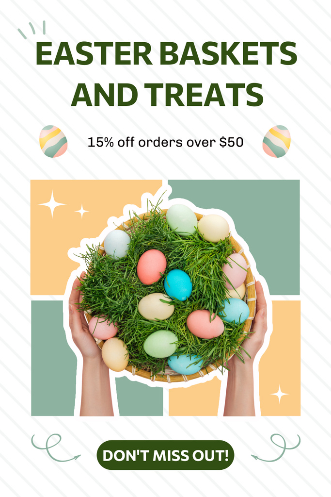 Easter Offer of Baskets and Treats with Discount Pinterest Tasarım Şablonu