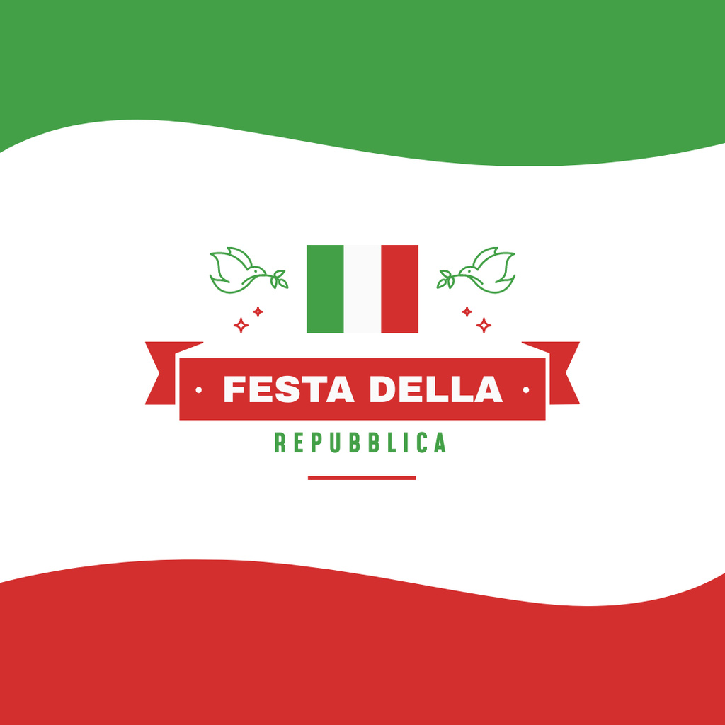 Republic of Italy Day Greeting in Colors of National Flag Instagram Design Template