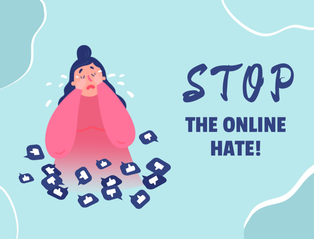 Szablon projektu Appeal to Stop Online Hate In Blue Postcard 4.2x5.5in