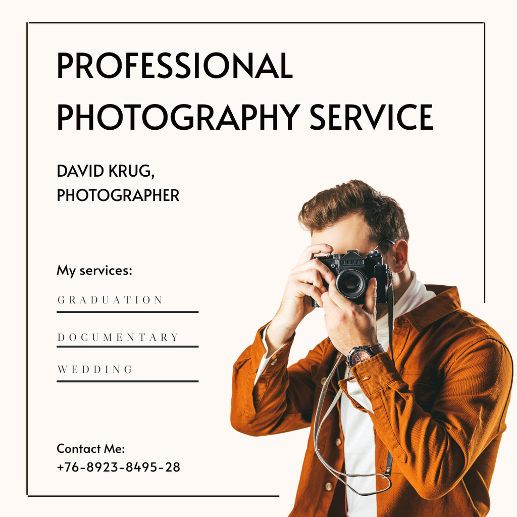 Designvorlage Professional Photographer Services Ad für Instagram