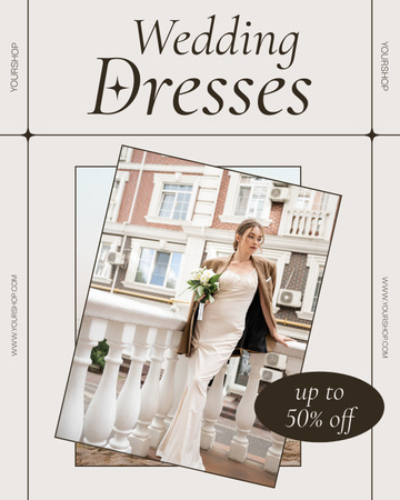 Ofereça descontos em elegantes vestidos de noiva para senhoras Instagram Post Vertical Modelo de Design