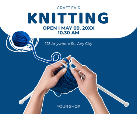 Knitting Craft Fair Announcement In Blue Facebook Πρότυπο σχεδίασης