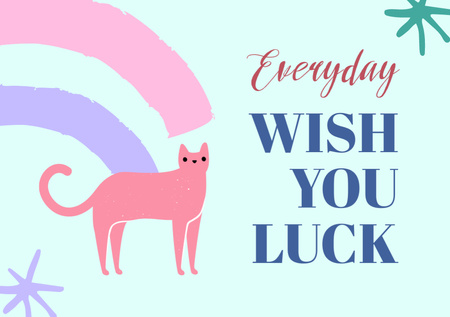 Good Luck Quote with Cute Pink Cat Postcard A5 Design Template
