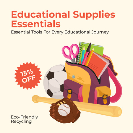Stationery Shop With Educational Supplies Essentials Instagram Design Template