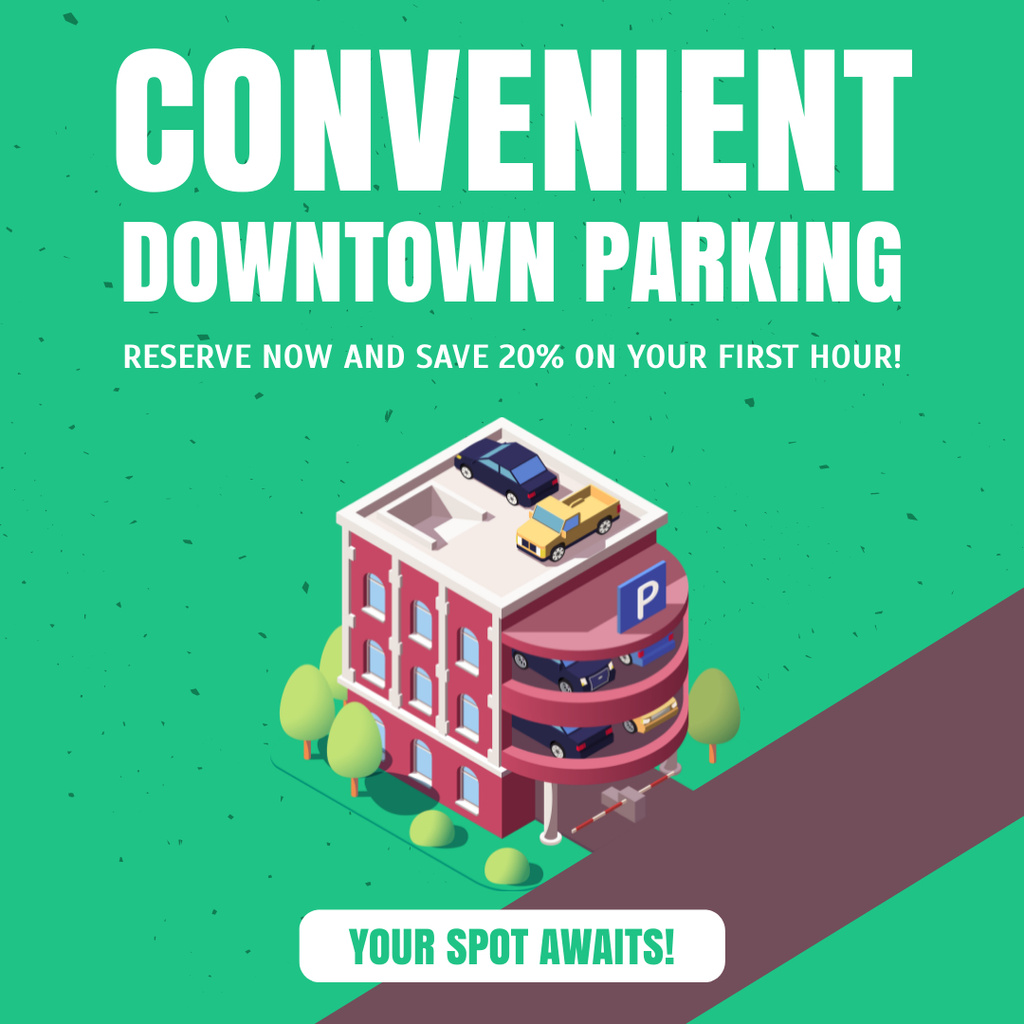 Convenient Downtown Parking Services with Discount on Green Instagram AD Modelo de Design