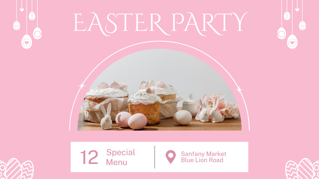 Easter Party Ad with Easter Cakes and Eggs FB event cover Modelo de Design
