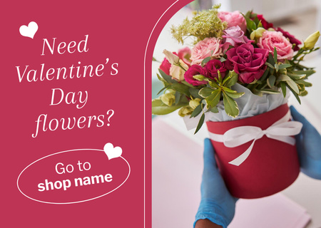 Valentine's Day's Flowers Bouquet Postcard Design Template