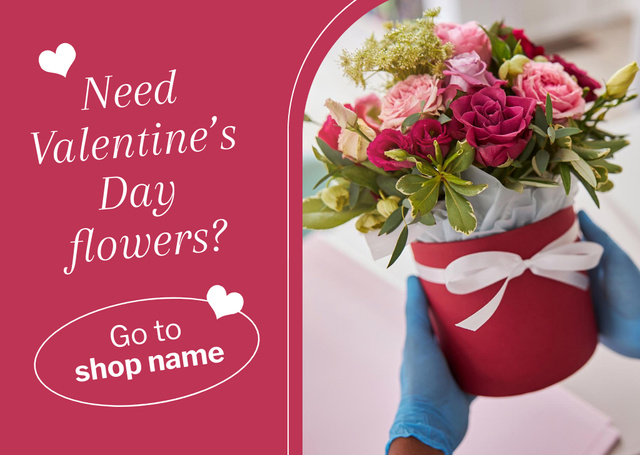 Valentine's Day's Flowers Bouquet Postcard Design Template