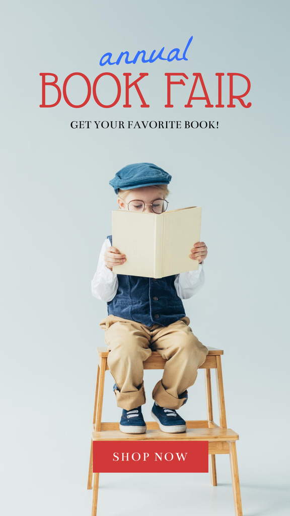 Book Fair Ad with Little Boy Reading Book Instagram Storyデザインテンプレート
