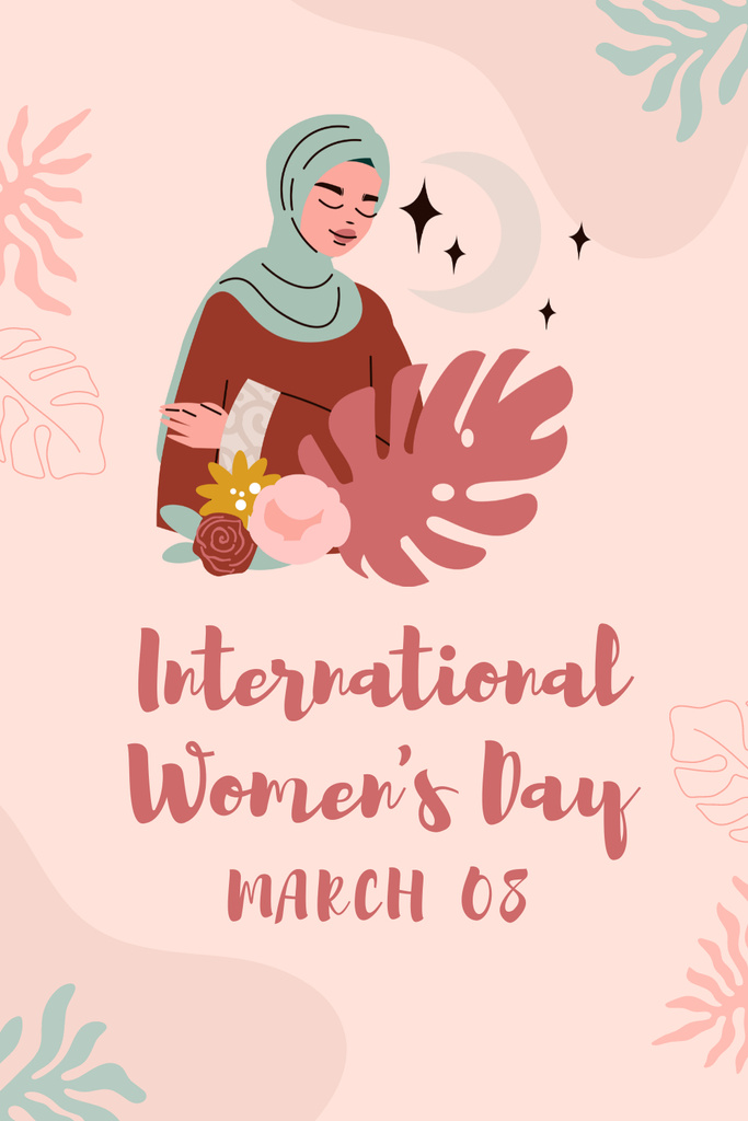 International Women's Day with Muslim Woman Pinterest Tasarım Şablonu