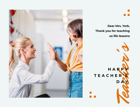 Platilla de diseño Teacher Giving Kid High Five On Teacher's Day Postcard 4.2x5.5in
