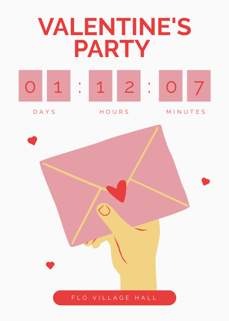 Valentine's Day Party Announcement with Envelope in Hand Invitation Design Template