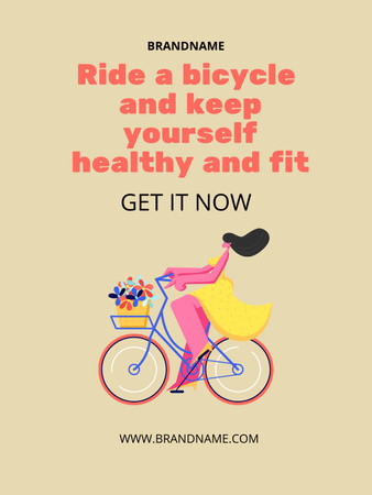 Designvorlage Bicycle Shop Advertisement with Cartoon Girl für Poster US