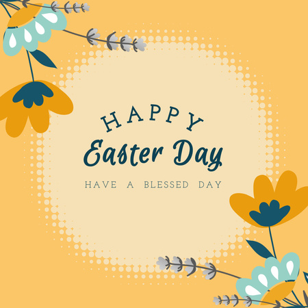 Happy Easter Day Wishes with Flowers Instagram Design Template