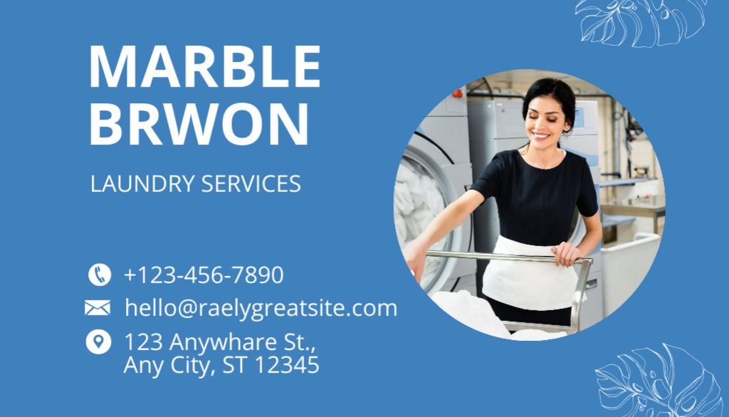 Offer for Laundry Services with Woman Business Card US Design Template