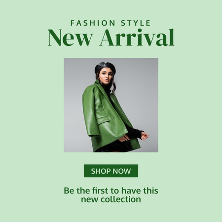 Διαφήμιση μόδας με κομψή γυναίκα σε πράσινο Instagram Πρότυπο σχεδίασης