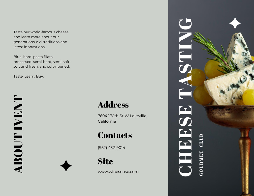 Plantilla de diseño de Tasting Event Announcement with Dorblu Cheese Brochure 8.5x11in 