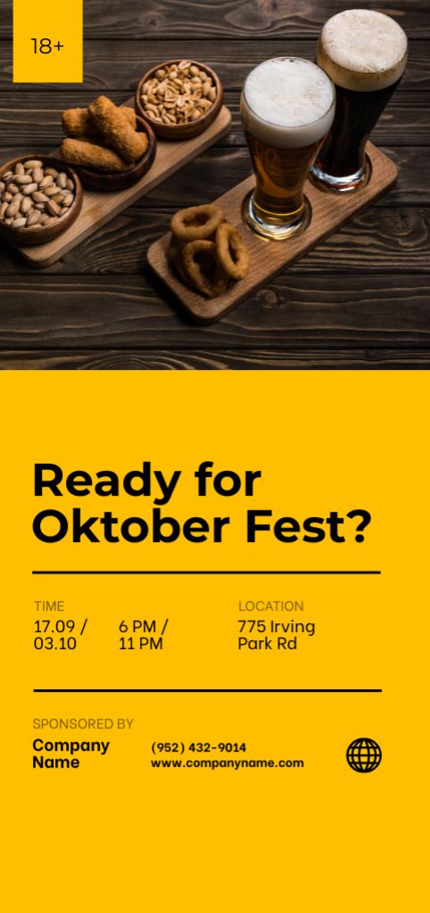 Oktoberfest Celebration Announcement with Beer and Snacks on Table Flyer DIN Large tervezősablon