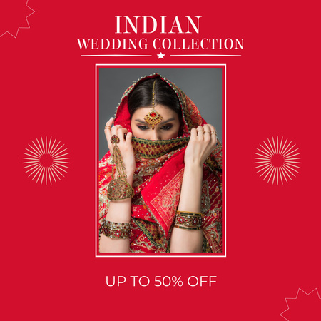 Indian Wedding Collection Ad with Traditionally Dressed Bride Instagram Design Template