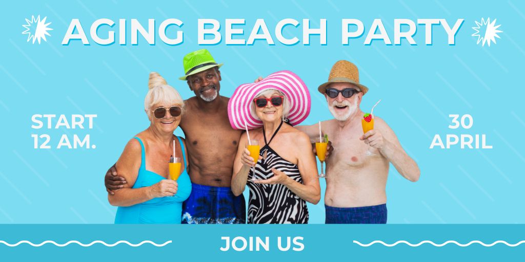 Beach Party For Elderly With Cocktails Twitter tervezősablon