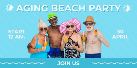 Beach Party For Elderly With Cocktails Twitter Design Template