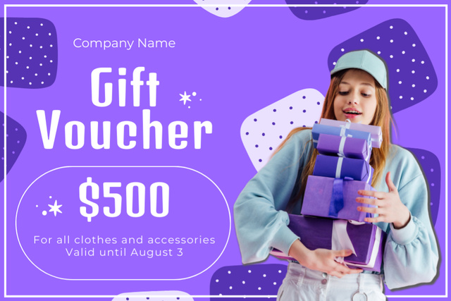Designvorlage Discounts on Clothes and Accessories with Girl Teenager für Gift Certificate